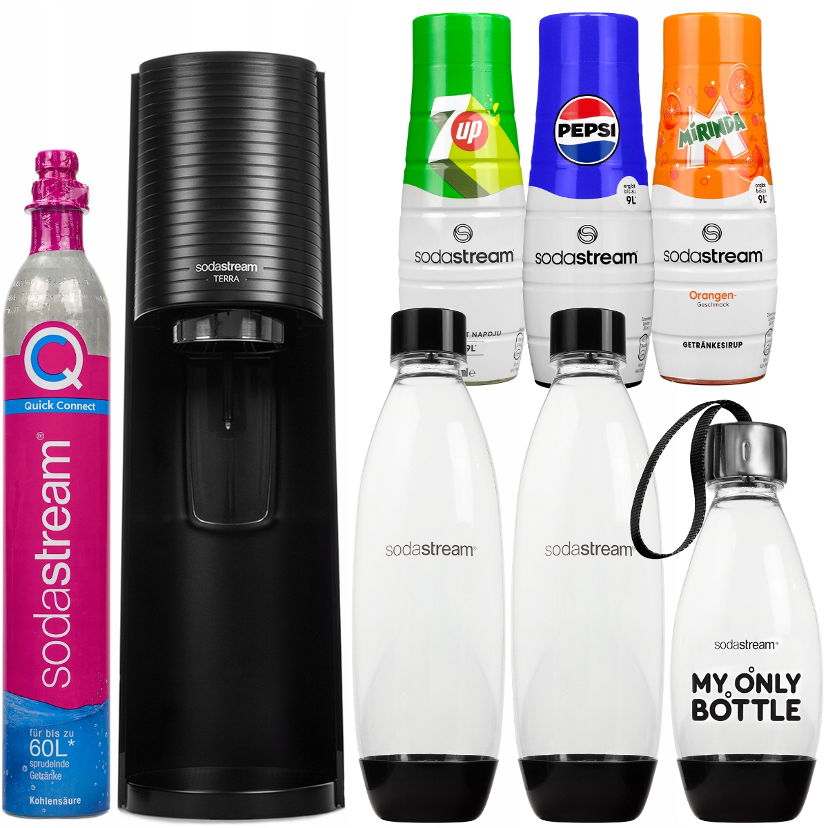 Výrobník Sody Sodastream Terra Černý 3 Lahve 3 Sirupy Válec