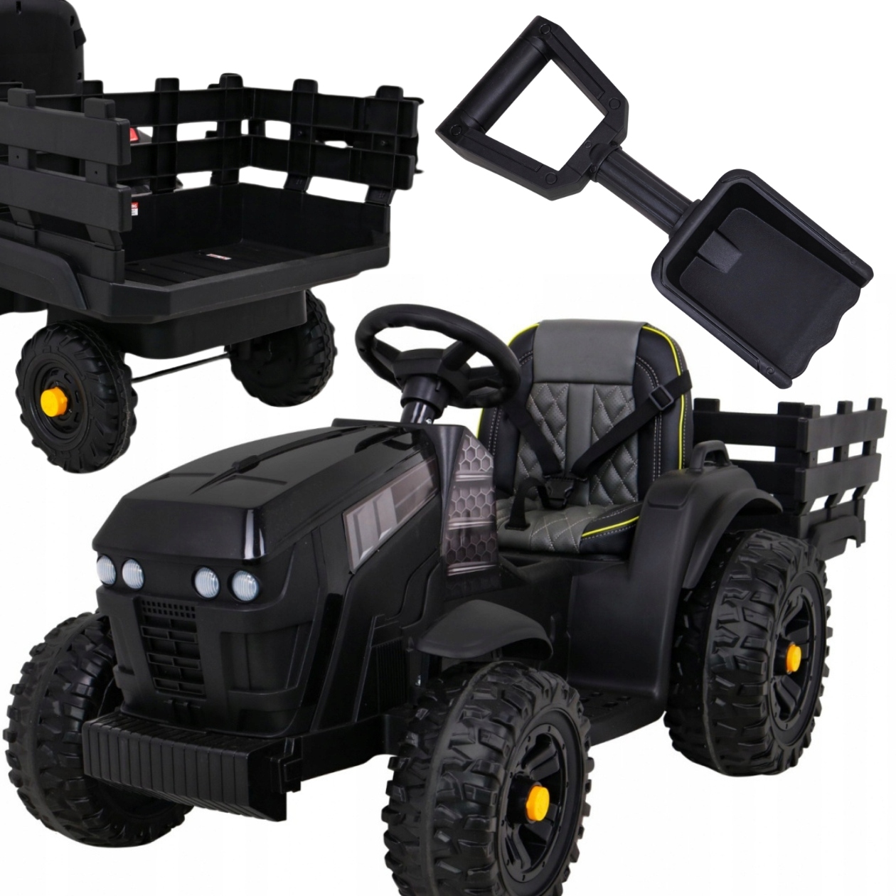 Traktor Na Akumulator Z Przyczepą Dla Dzieci Czarny Do 28KG Łopatka