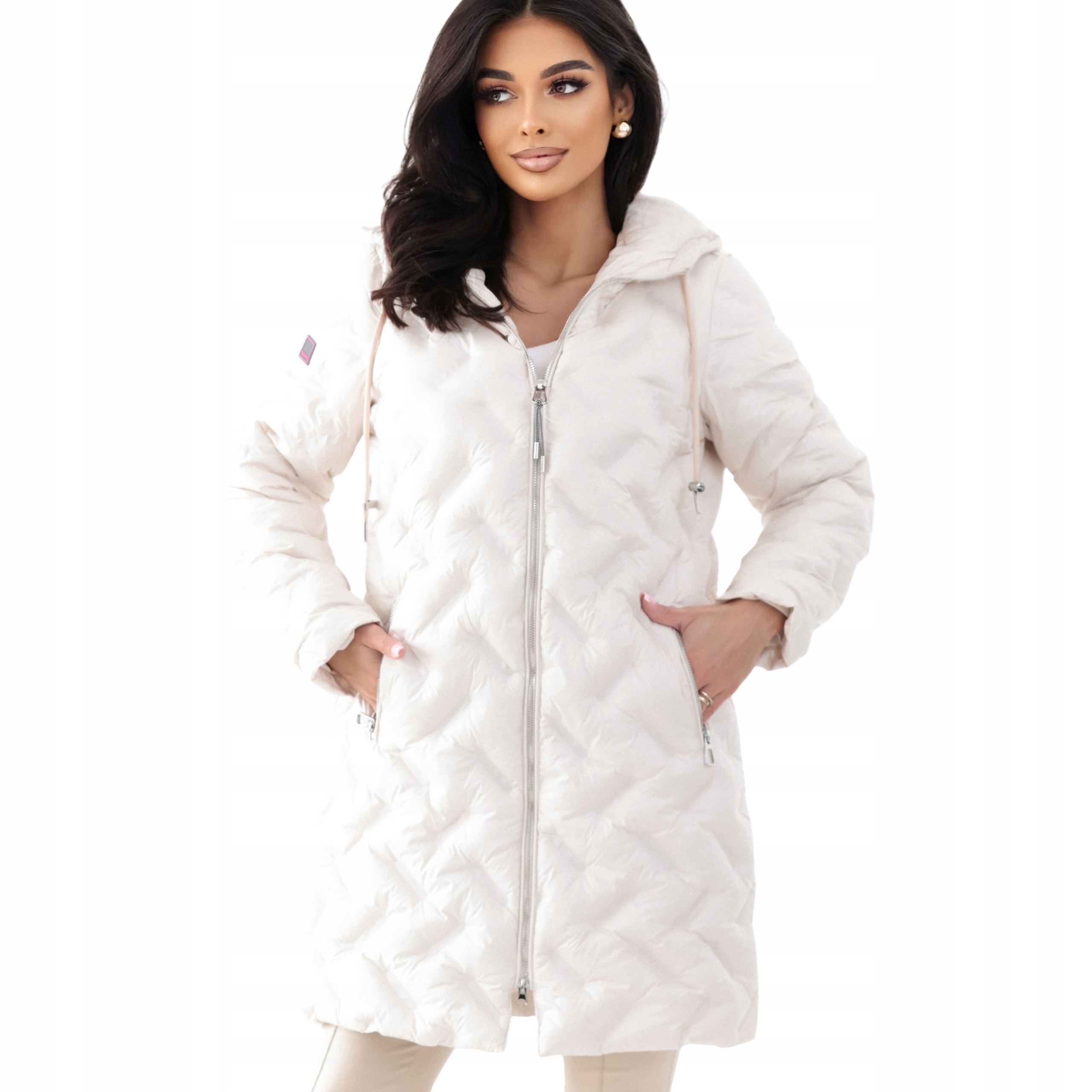 Dámská prošívaná bunda Premium s kapucí ecru 38 M