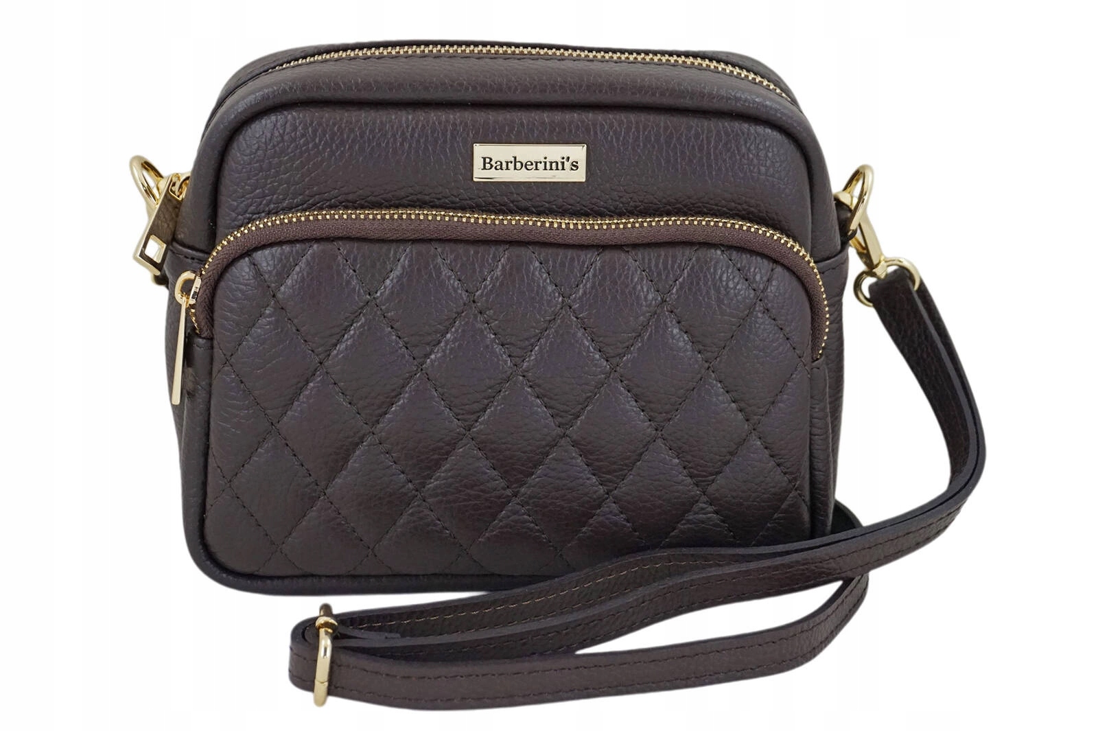 Kožená kabelka přes rameno, prošívaná Hnědá tmavá