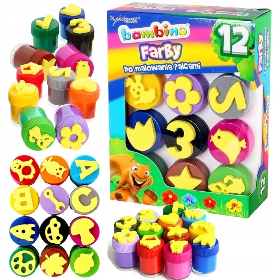 

Farby +stemple do malowania palcami 12 kol Bambino
