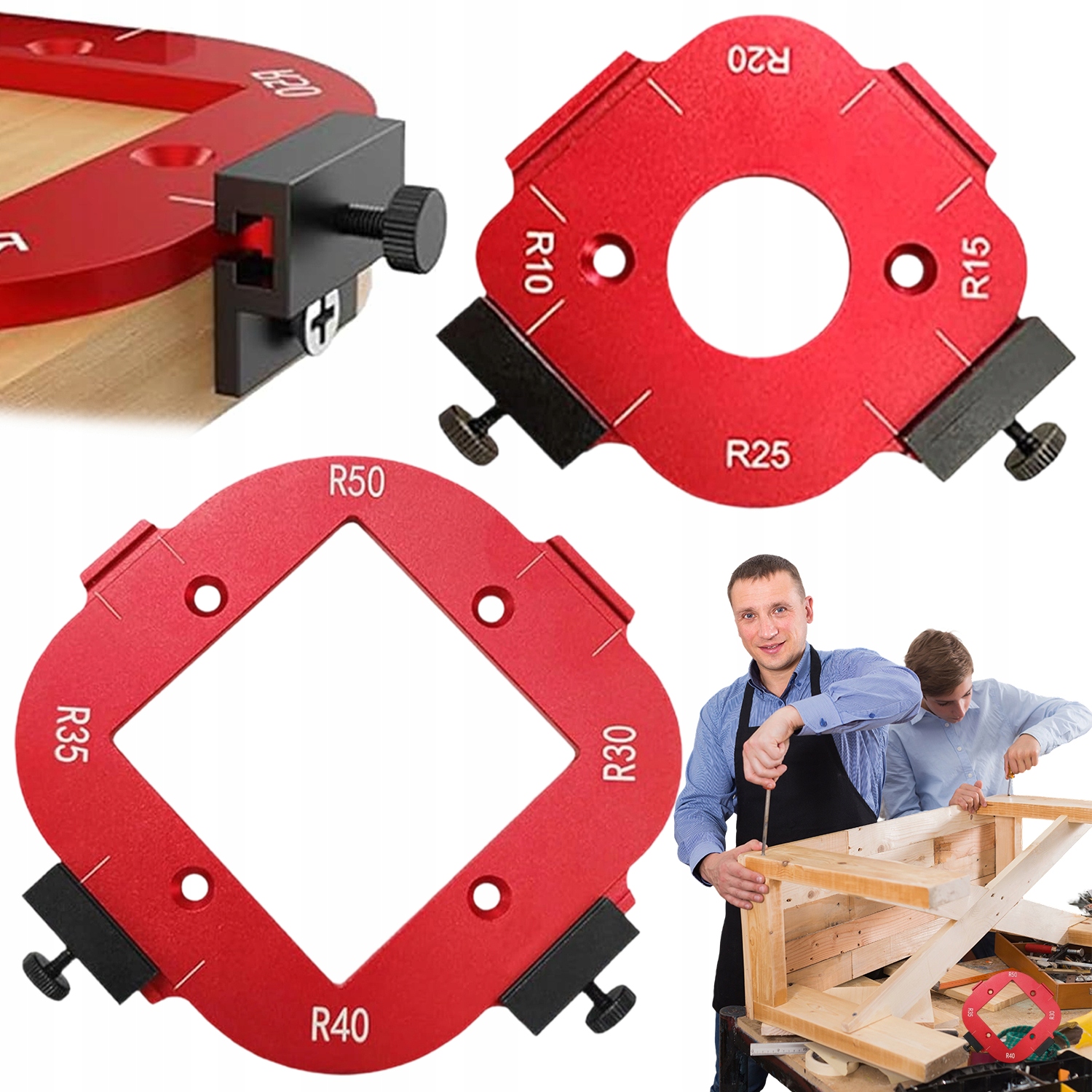 ZESTAW SZABLONÓW DO ZAOKRĄGLEŃ FREZARSKICH 8 PROMIENI R10–R50