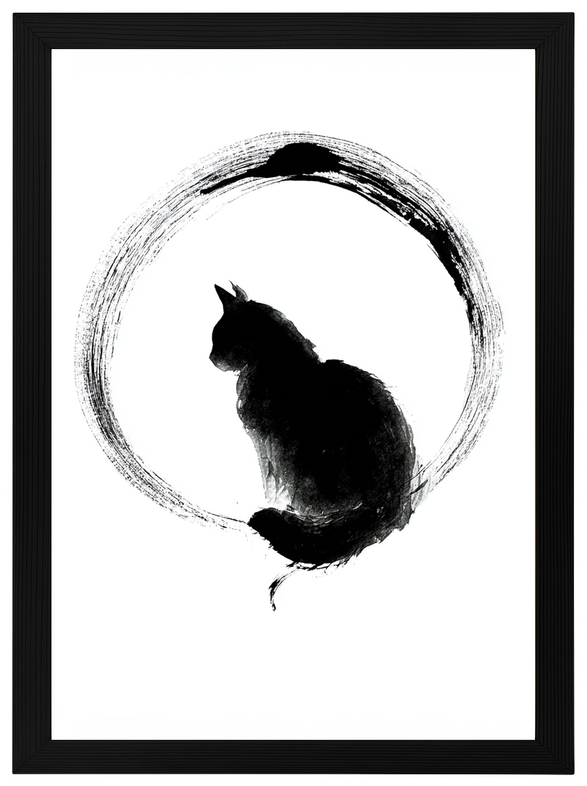 Plakát Rámeček Dřevo Grafika Geometrie Kolo Kočka Černá Bílá B&w 70x100