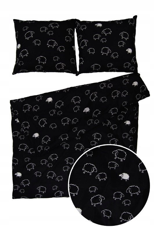 Pościel 200x200 Baranki, 100% bawełna, wz. czarne