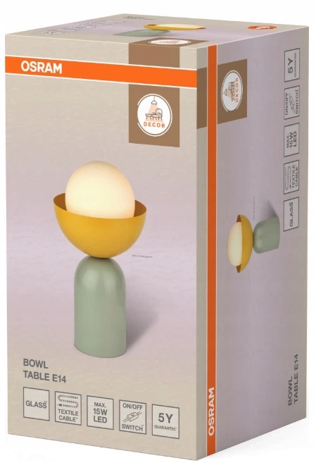 Osram Decor Bowl stolná lampa E14 zelená/žltá 200mm, stolná lampa, kov