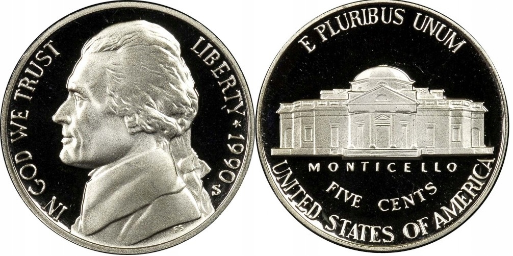 5 centów USA (1990) - Jefferson Mennica San Francisco Proof