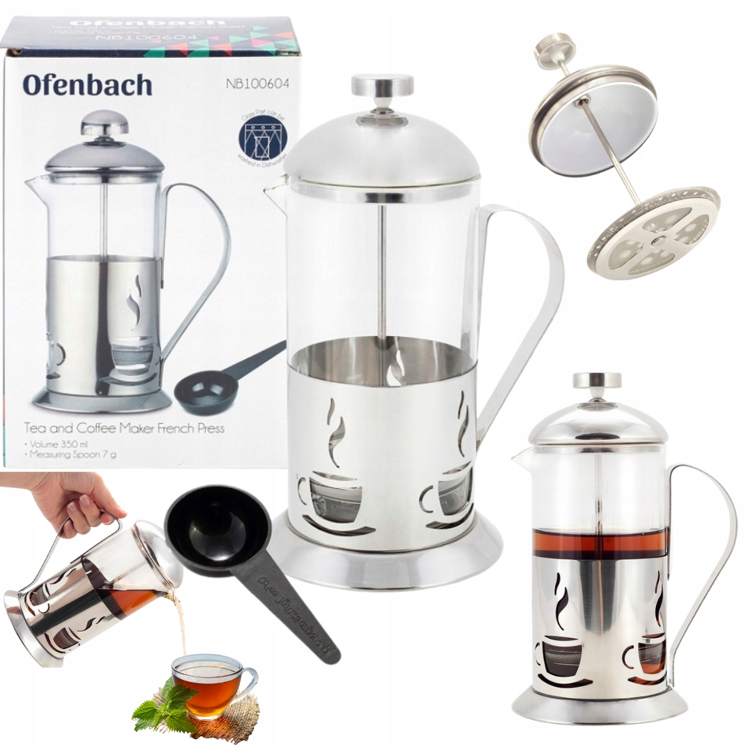 SZKLANY ZAPARZACZ DO HERBATY KAWY FRENCH PRESS 350 ml KAMILLE