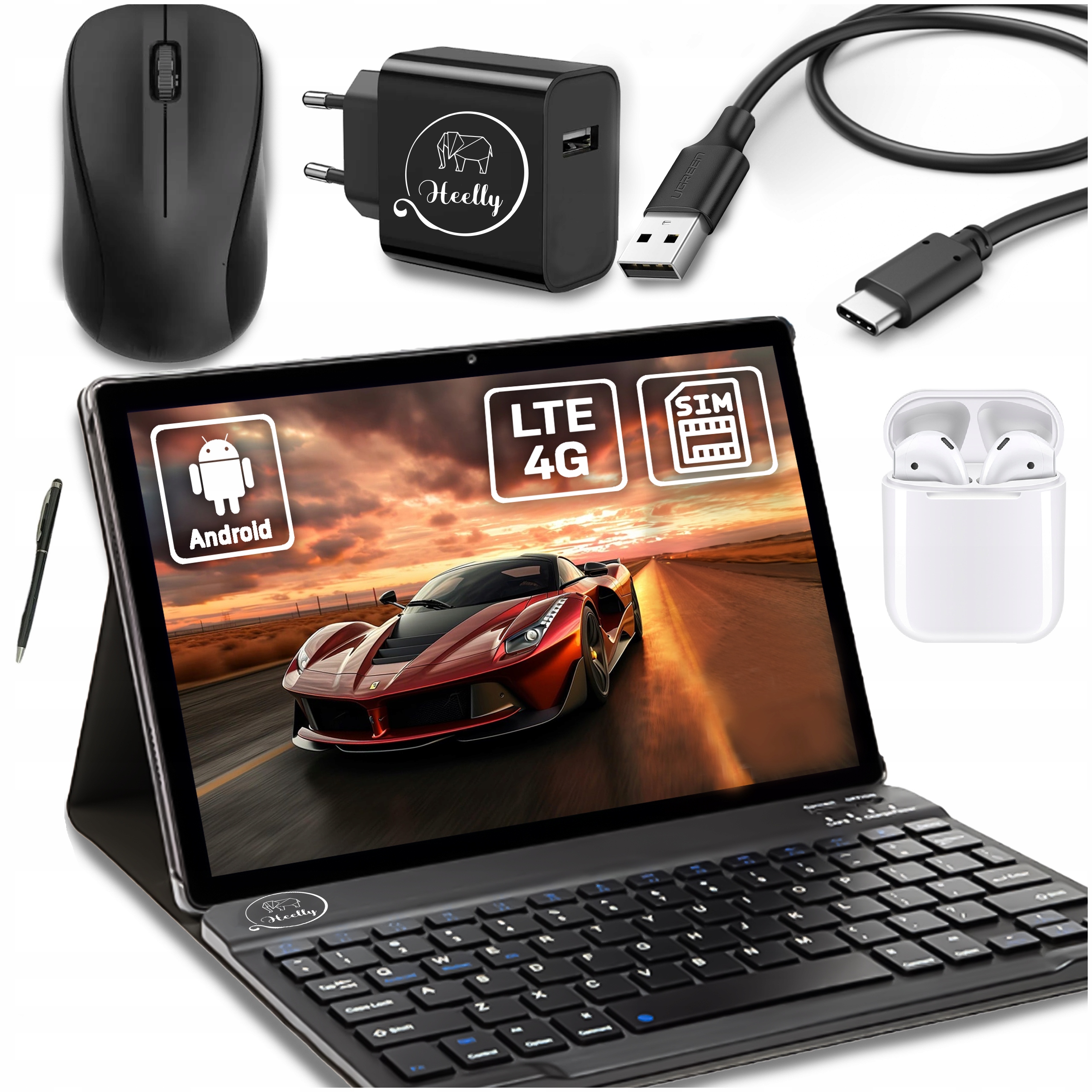 Tablet 10,1" 4G Sim Lte Navigácia Wifi Gps Súprava Púzdro Myš Dotykové Pero Heelly