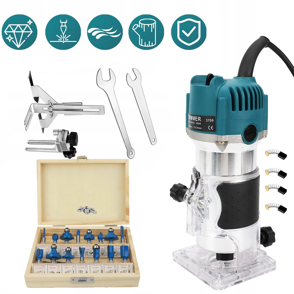 Profesionální frézka na dřevo 800 W 30000 ot/min s průhlednou základnou