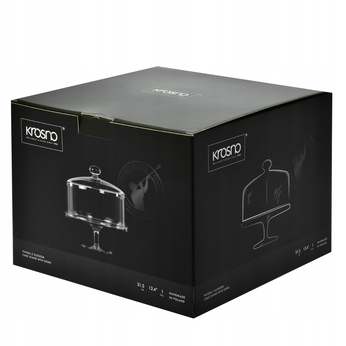 Patera z kloszem Glamour KROSNO 31cm na nodze duża Stan opakowania oryginalne