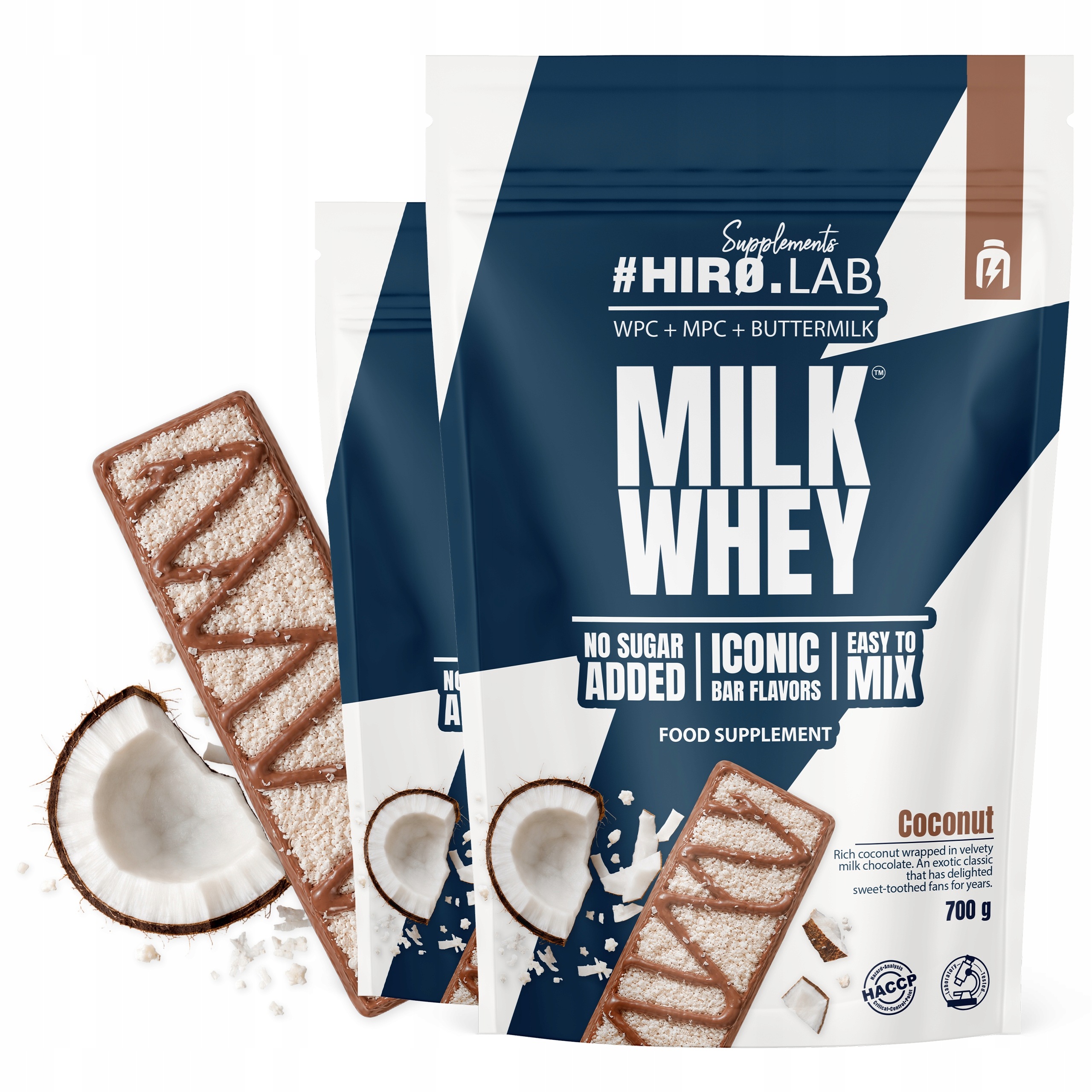 2x Milk Whey protein 700 g Wpc 80 Mpc Protein Protein Kokos HiroLab