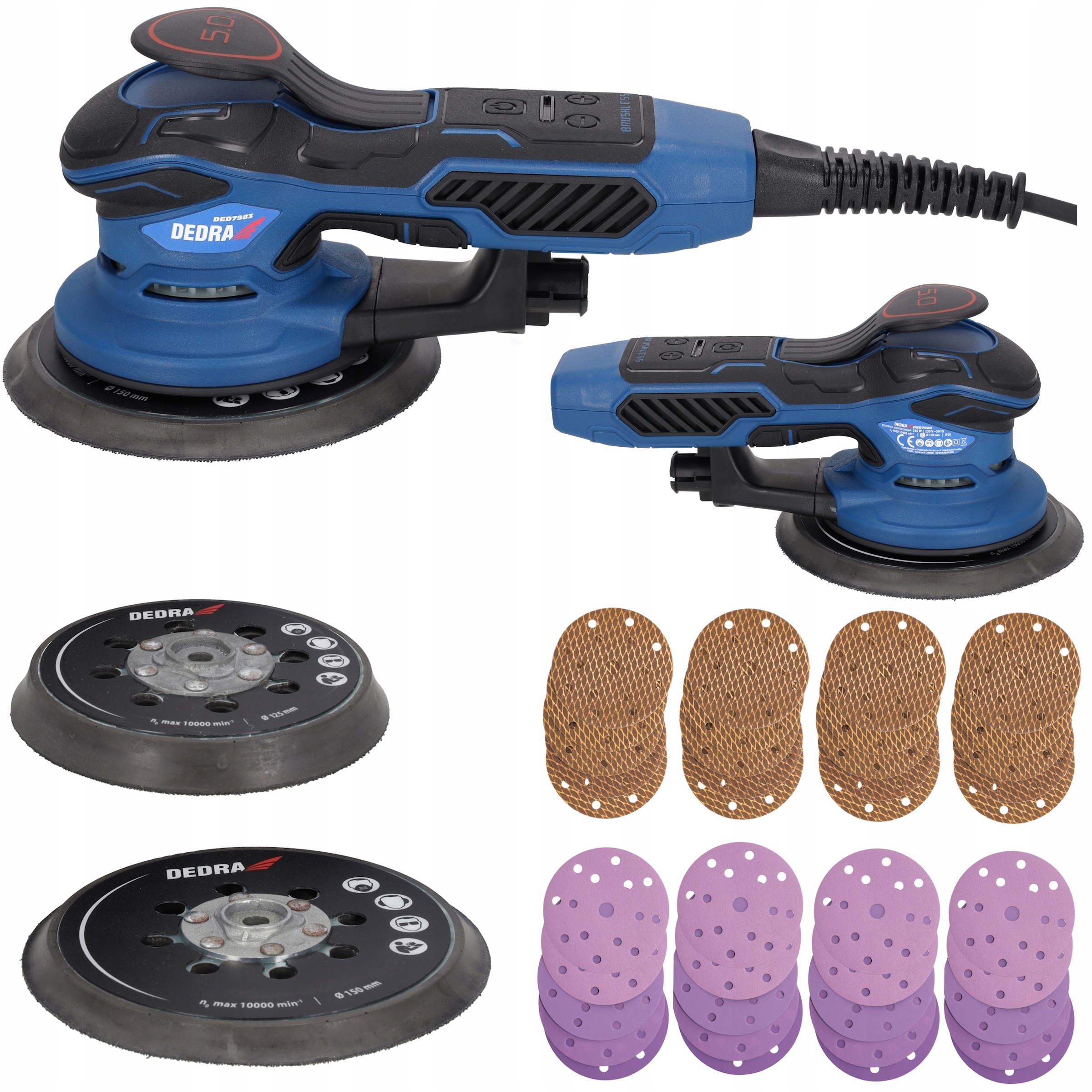 Szlifierka Mimośrodowa Oscylacyjna Dedra 2 pady 150mm 125mm 350W 48 Tarcz