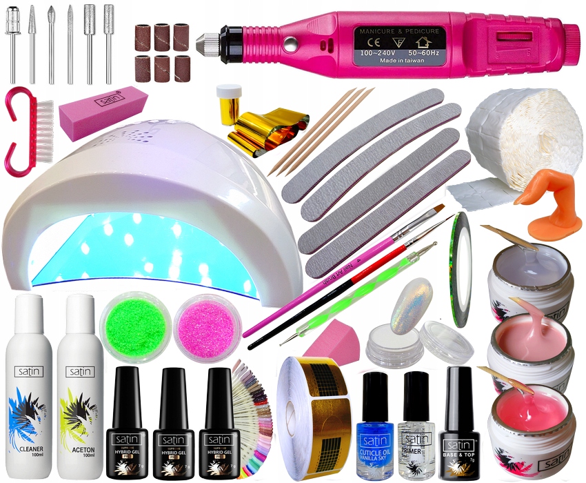 Startovací sada na nehty gelově hybridní s lampou a frézkou