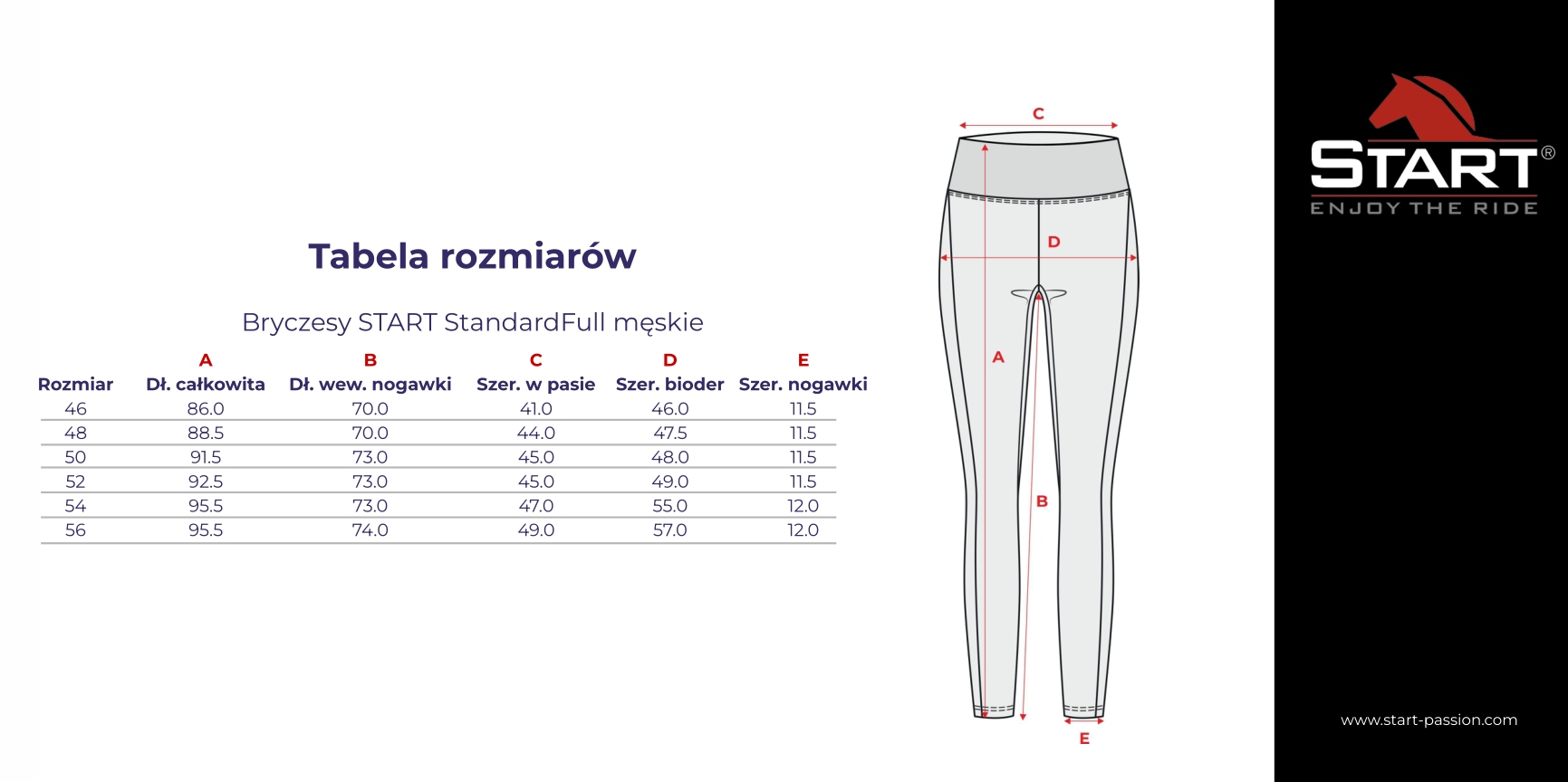 Bryczesy jeździeckie męskie START StandardFull 56 Marka Start