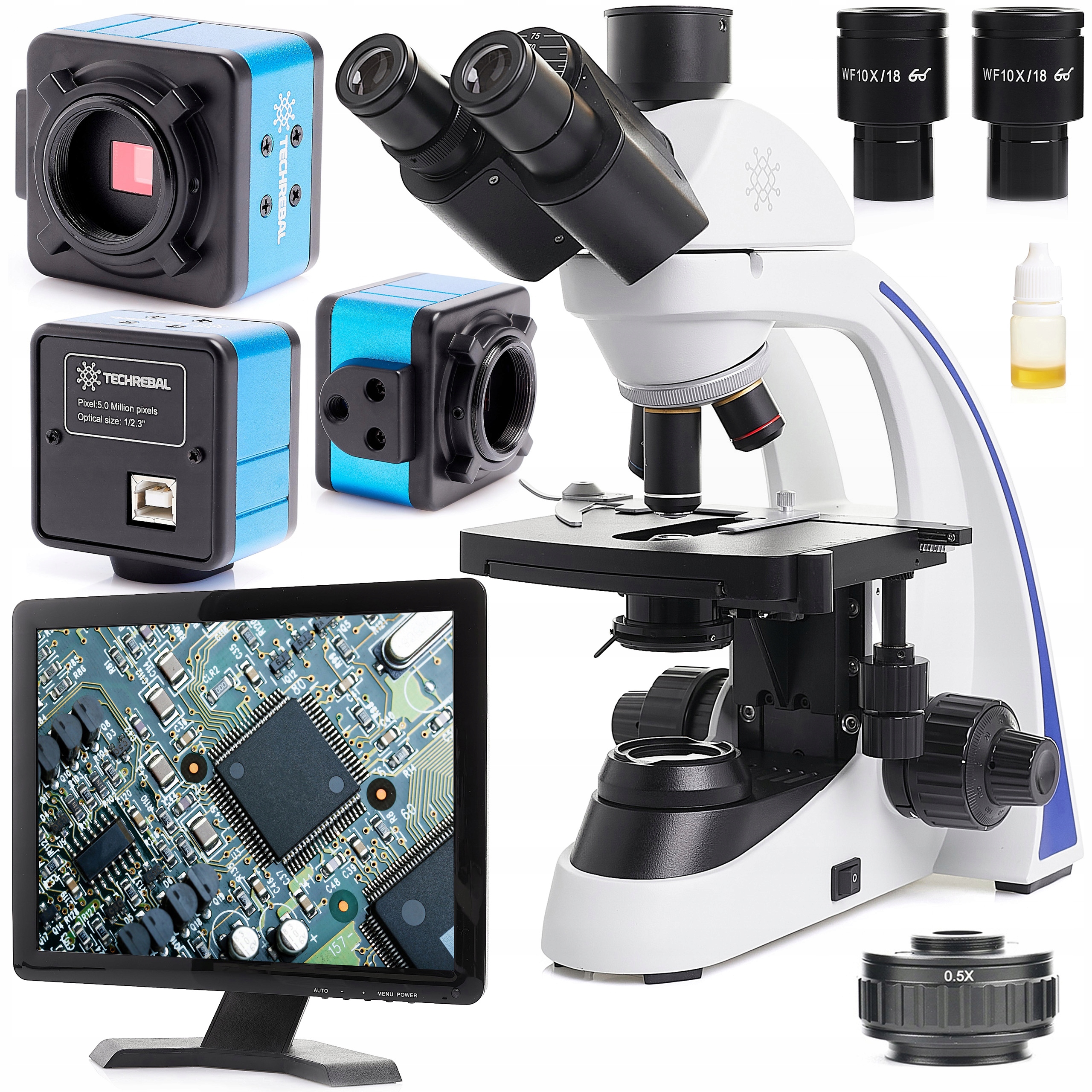 Biologický Mikroskop Btc Pro Stereoskopický Trinokularový 1000x LCD Kamera