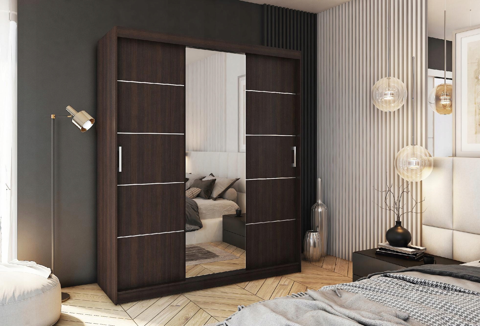 Szafa przesuwna z lustrem 180 cm biała mat CUBE Głębokość mebla 60 cm