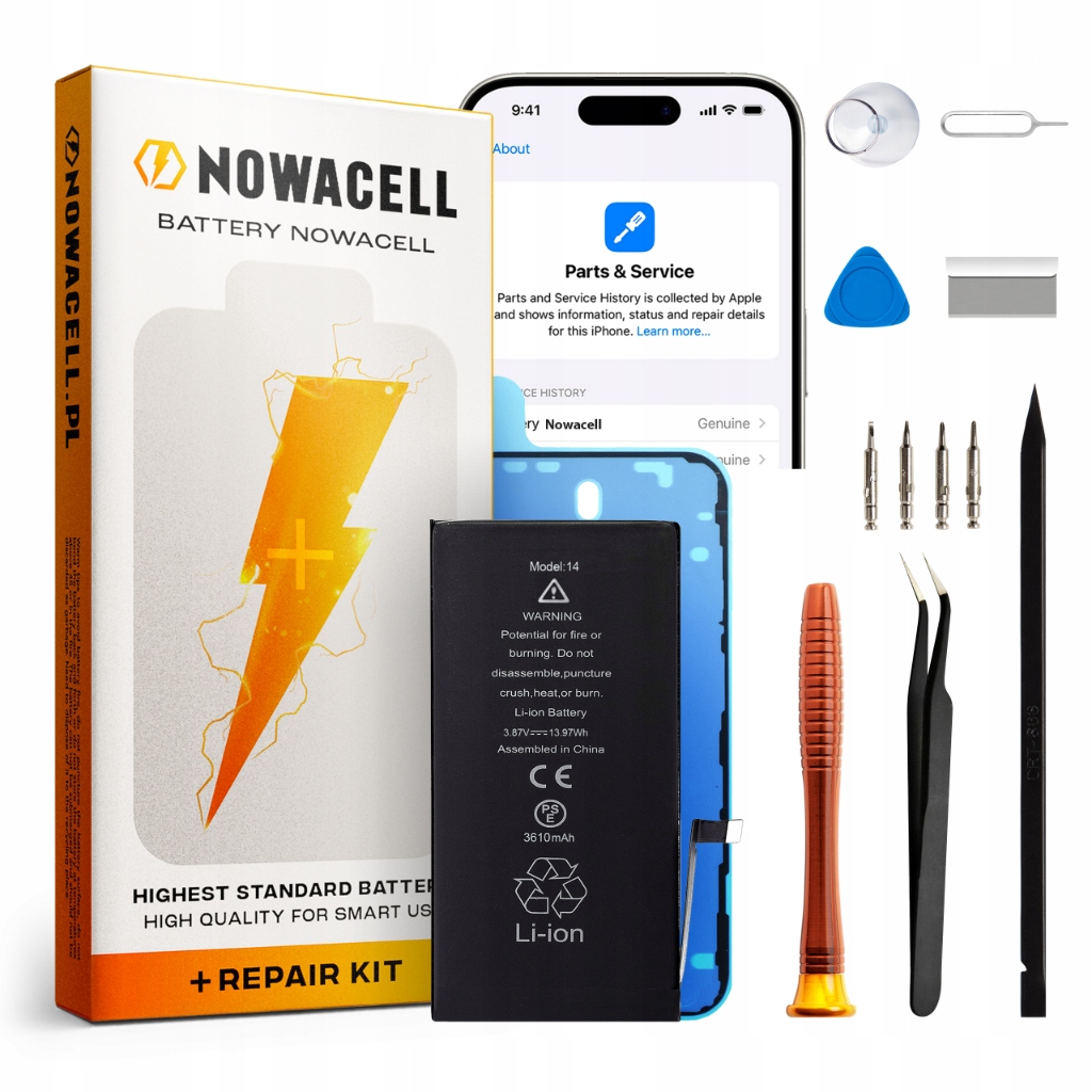 Baterie Bez Zprávy pro iPhone 14, větší kapacita 3610 mAh, sada