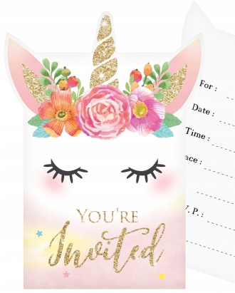 

Zaproszenia z kopertami Jednorożec 6 sztuk