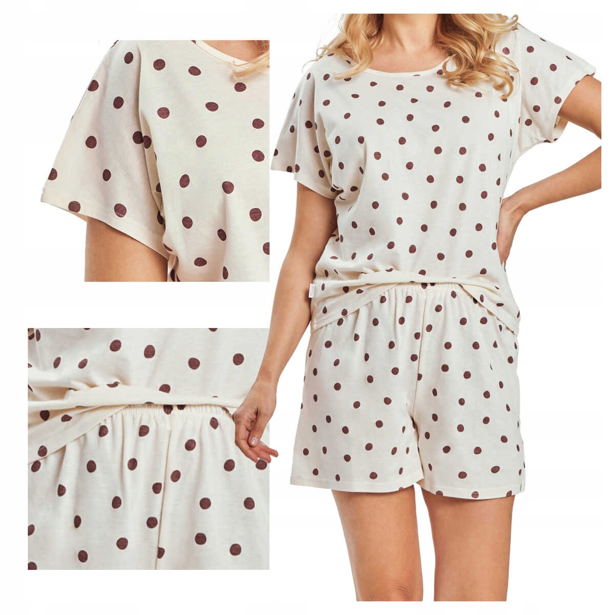 Taro Piżama damska bawełniana krótki rękaw Selina 3528 01 ecru XL