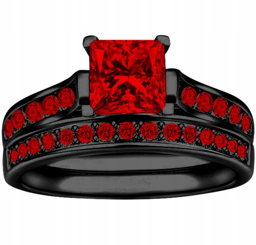 Prstýnek s rubíny Polštář Cubic Černý Dvojitá Ocel Chirurgická