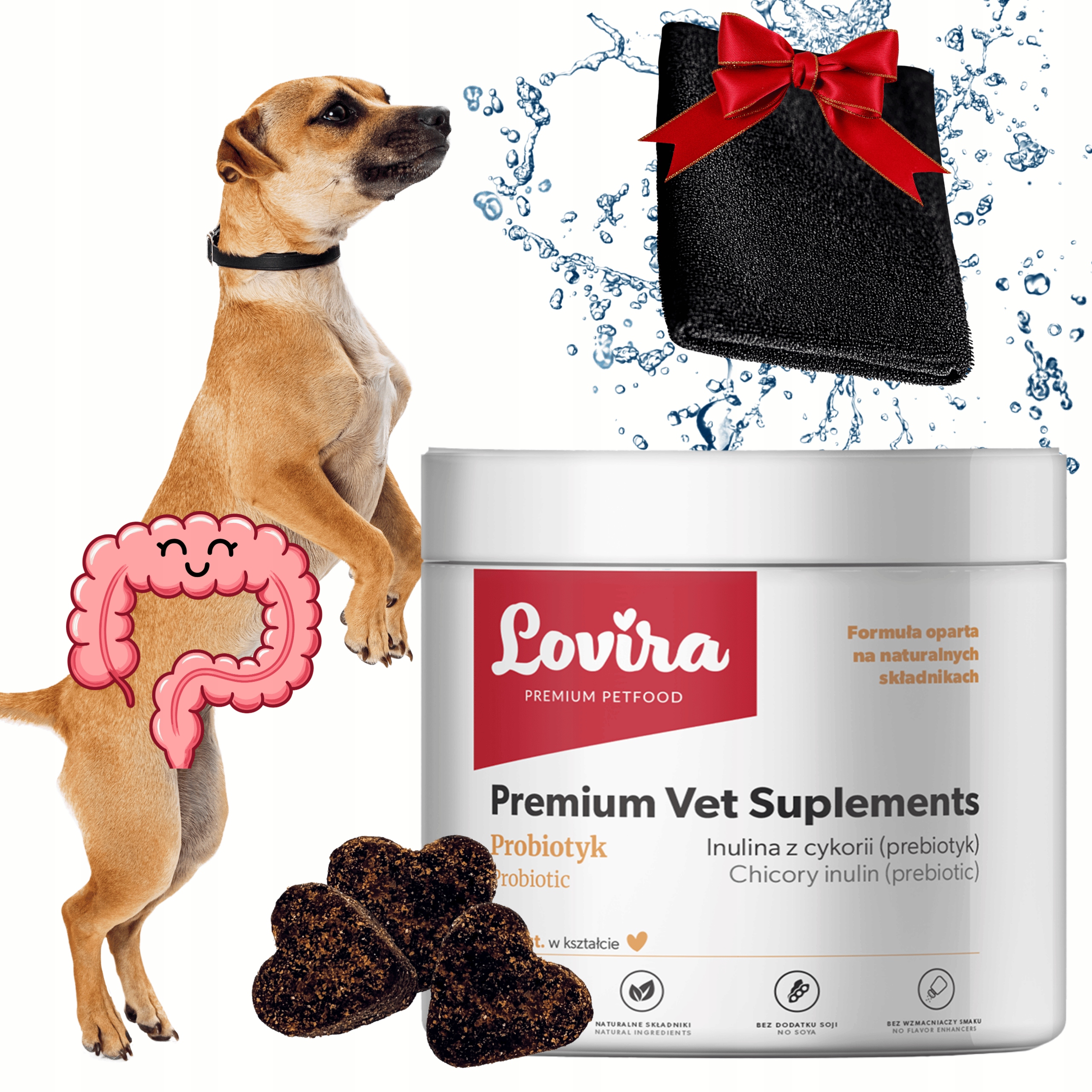 Levně Doplňky Pro Psa na Střeva 120 pamlsků Probiotik+bonus Ručník pro Psa