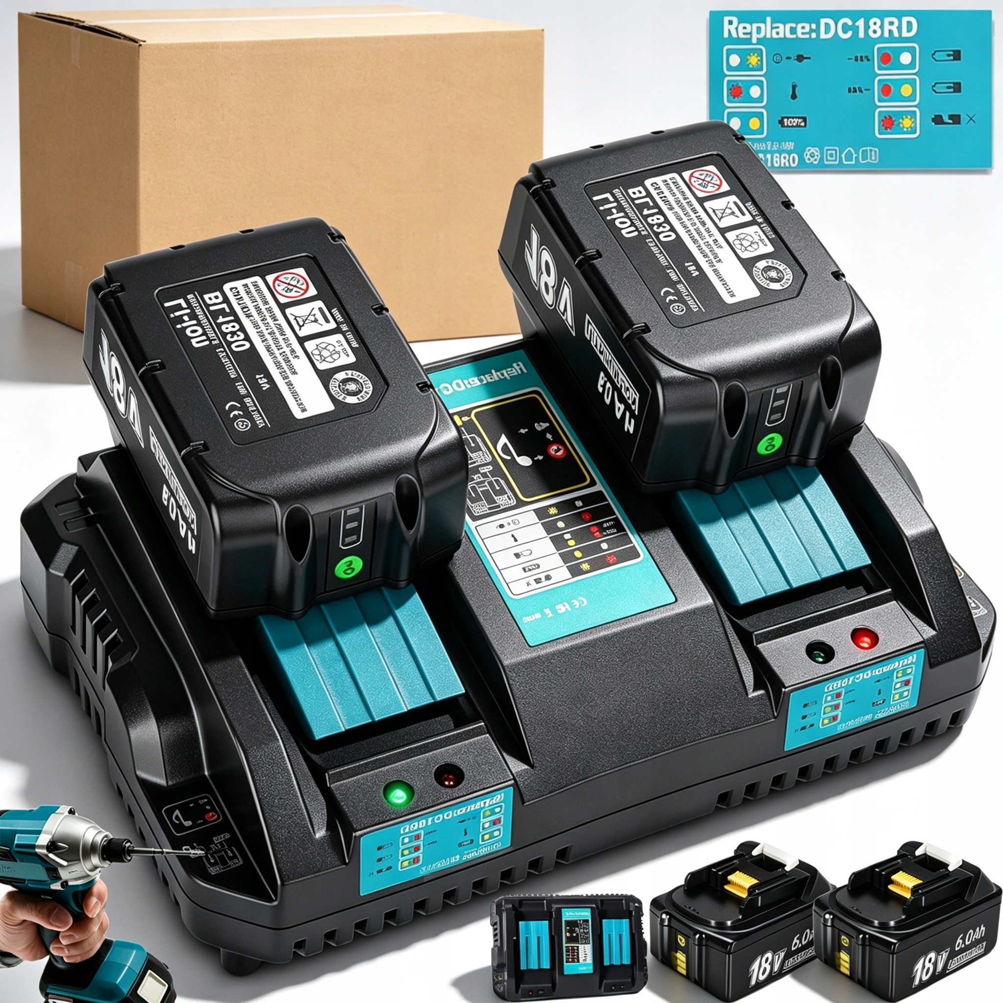 2X Akumulator Bateria Do Makita BL1860 18V 6.0AH Szybka Ładowarka DC18RD