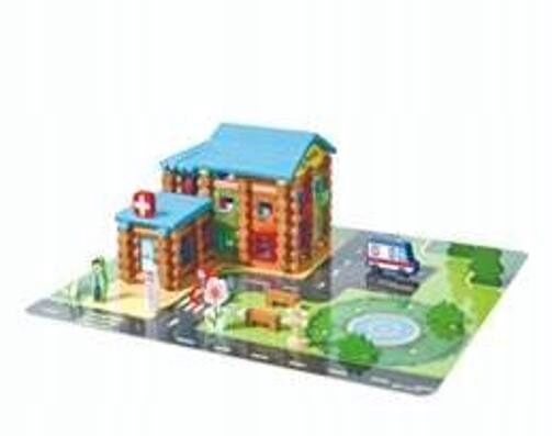 Duży Zestaw Klocków Puzzle Drewniane Do Budowy Szpitala Karetka Personel Me