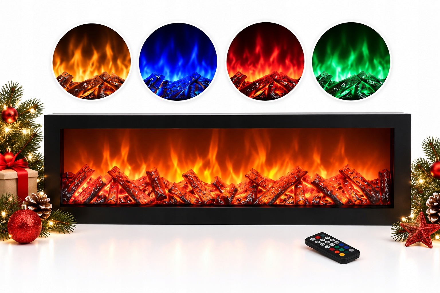 Elektrický Krb Led 60 CM 4 Barvy Plamene Dálkové Ovládání Usb 3X Aa Černý