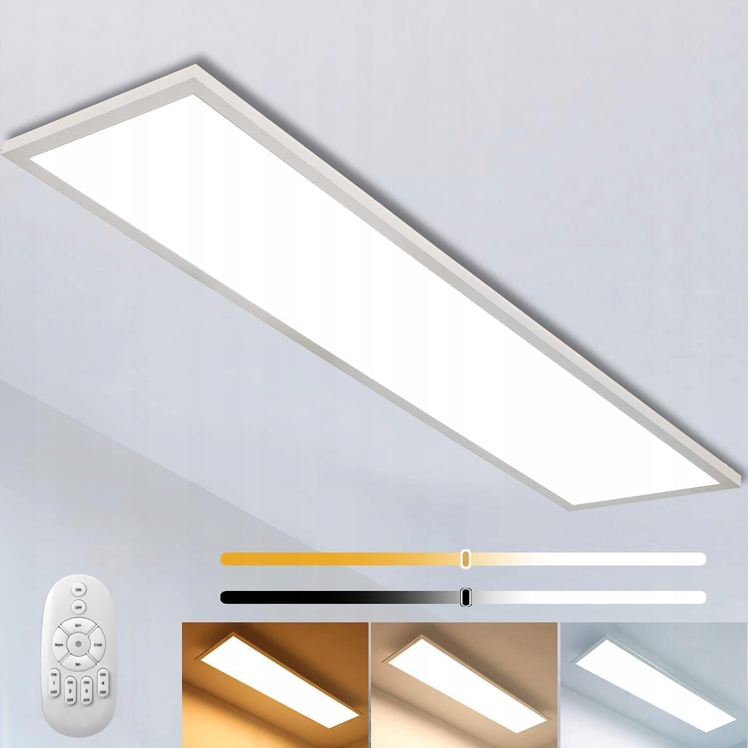 Led stropný panel 120 x 30 cm stmievateľný s diaľkovým ovládaním 40 W, teplý a studený, biela