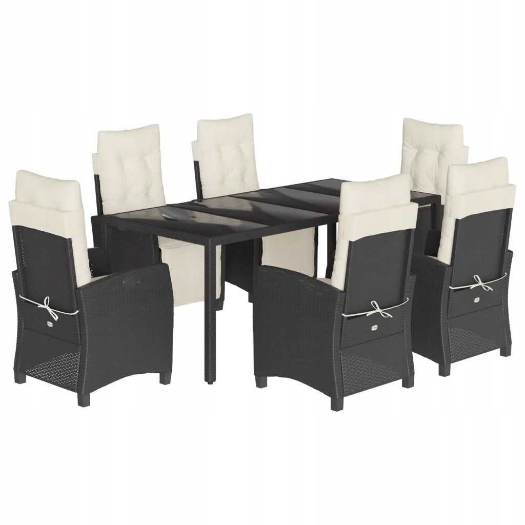 Zahradní nábytek set s černým Pe ratanem, stůl 190x90x75 cm, 6 židlí