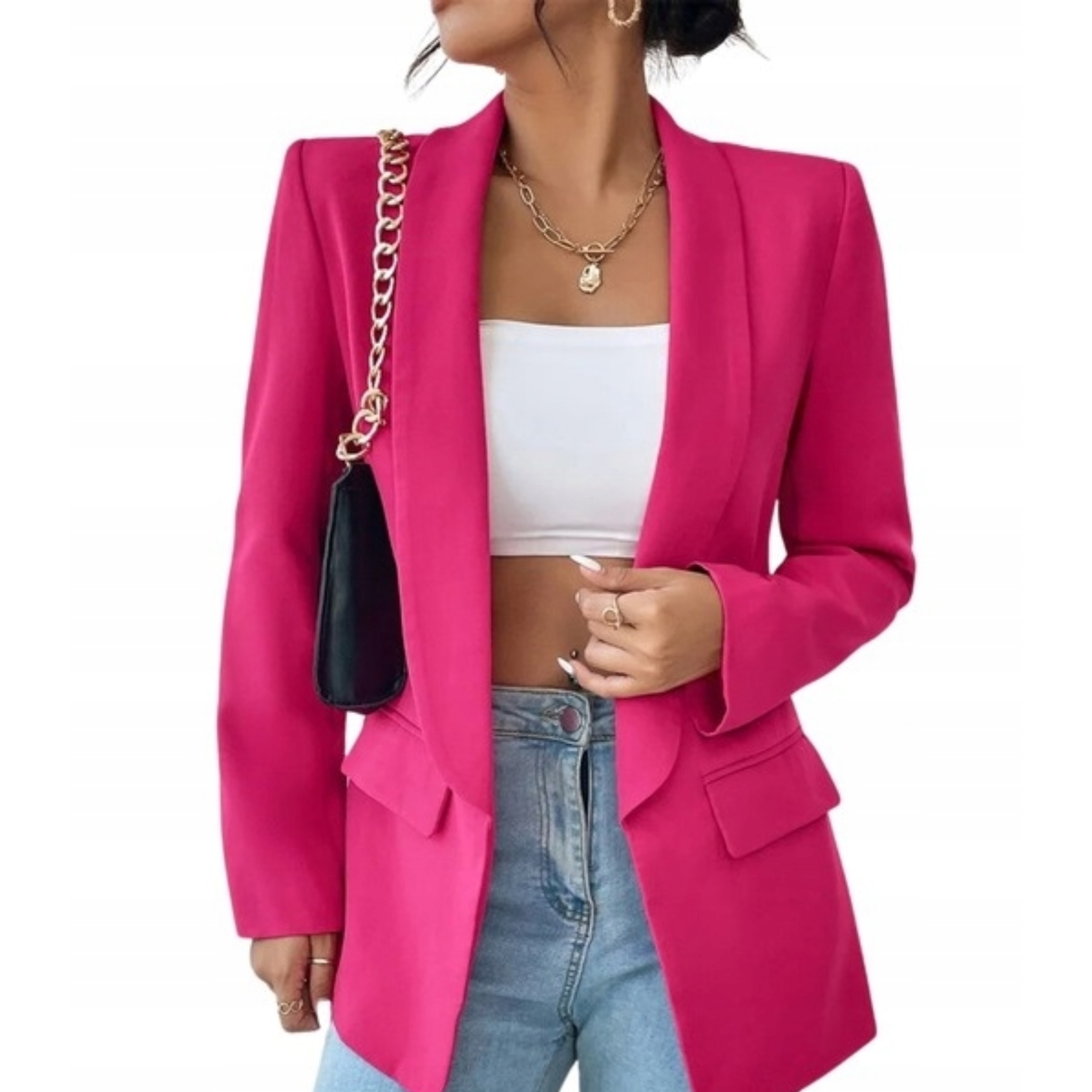 Marynarka damska jednorzędowa różowa i uniwersalna