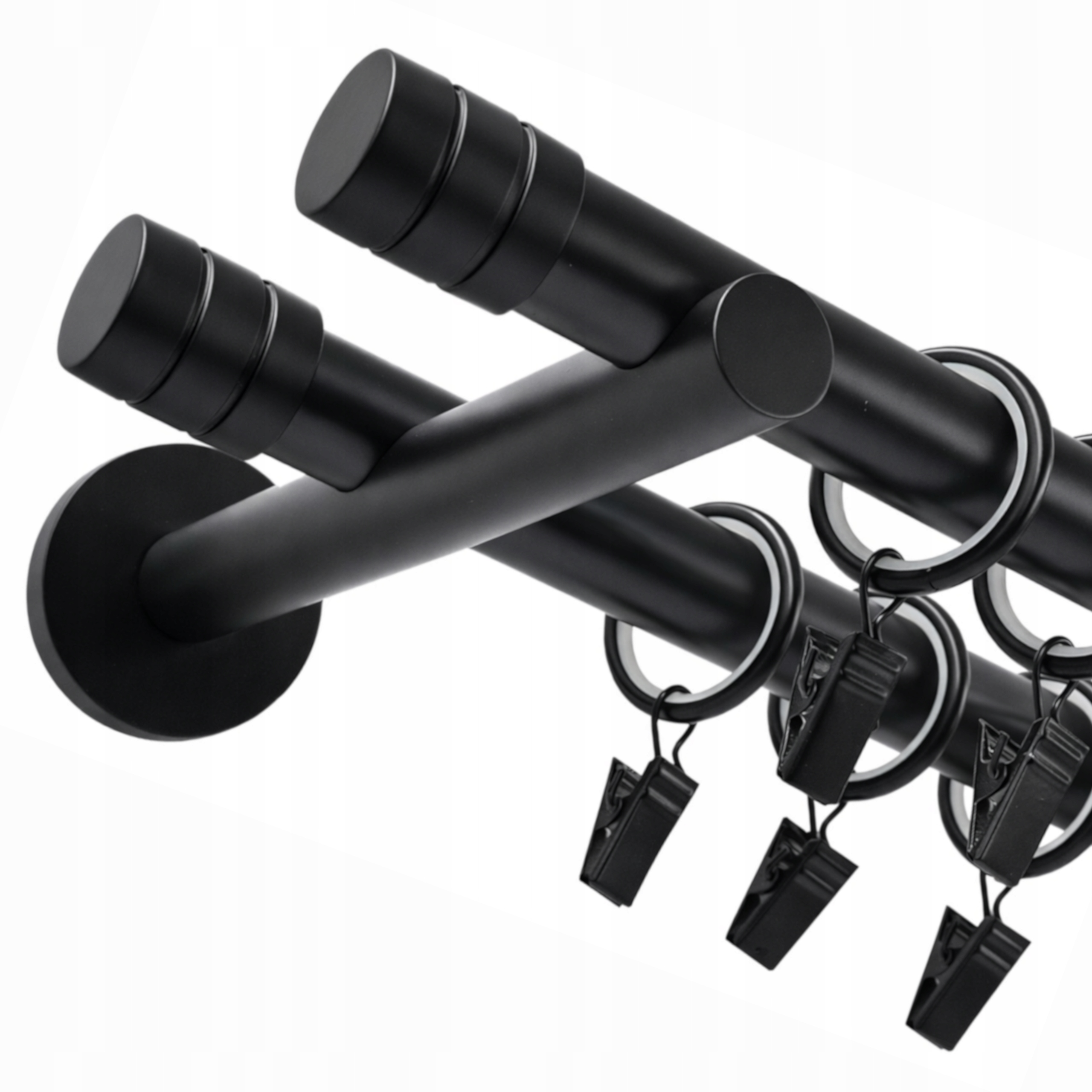 Garnýž Kovová nástěnná dvojitá Záclonová Tyč 19 mm Černá Mat Frez 180 cm