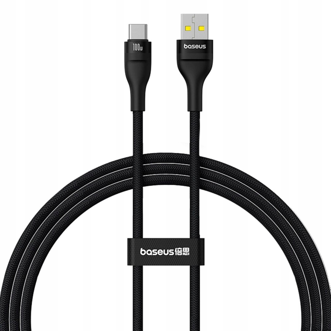 Kabel przewód wytrzymały Flash 2 Usb-a Usb-c 100W 1m czarny