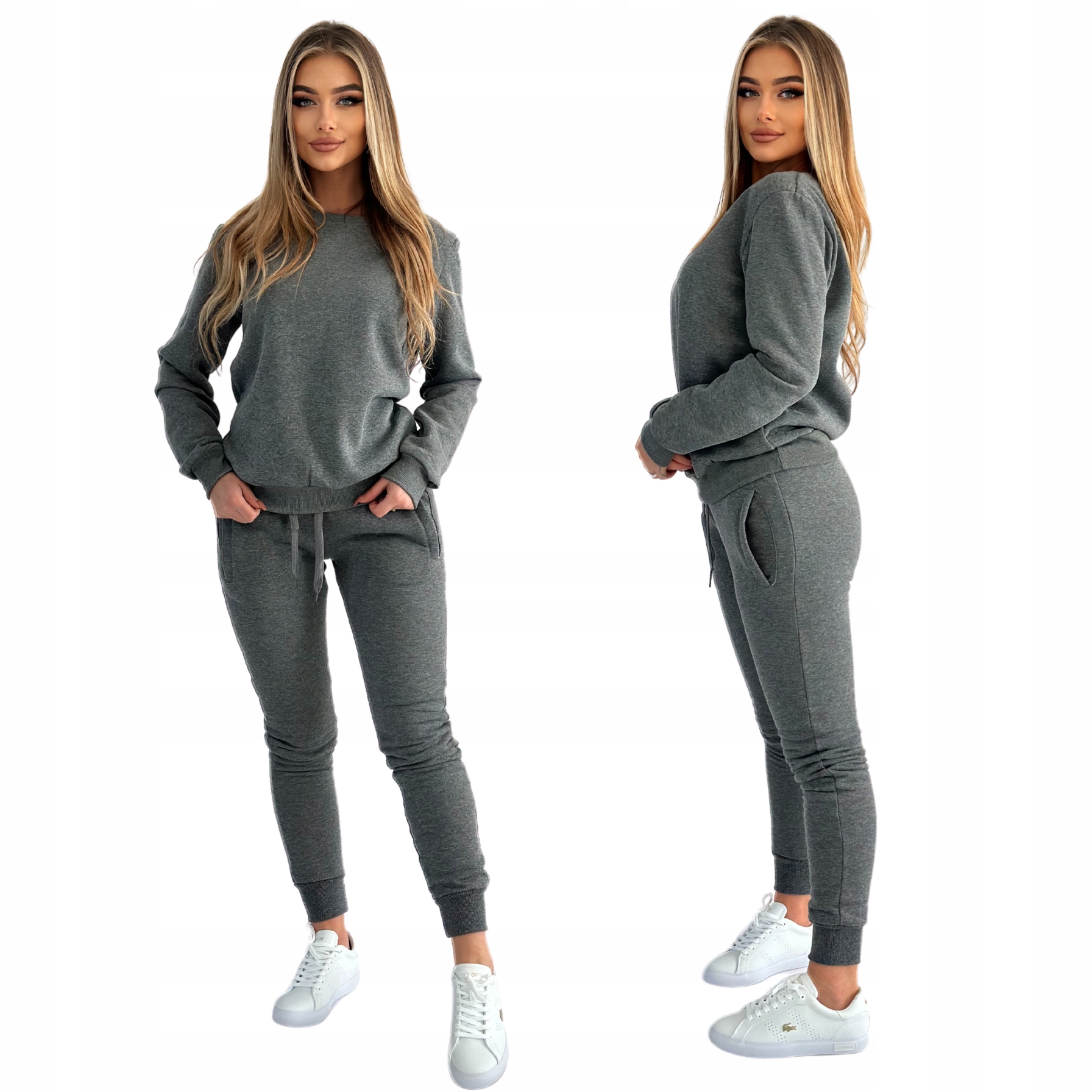 Komplet Damski Dresowy Ciemnoszary Bez Kaptura Wygoda I Klasyka M