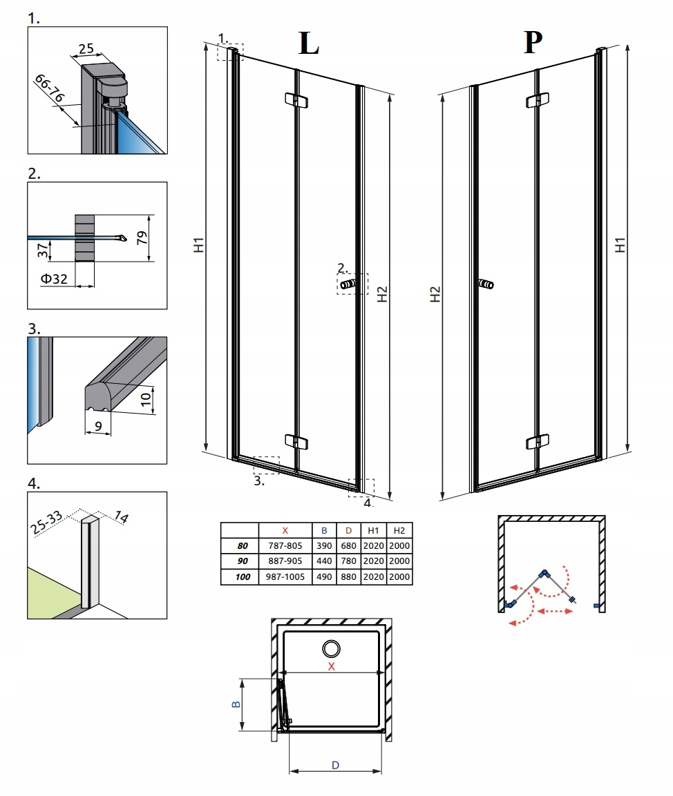 Drzwi prysznicowe Fuenta DWB 90 Lewe RADAWAY Grubość szkła/szyby 6 mm