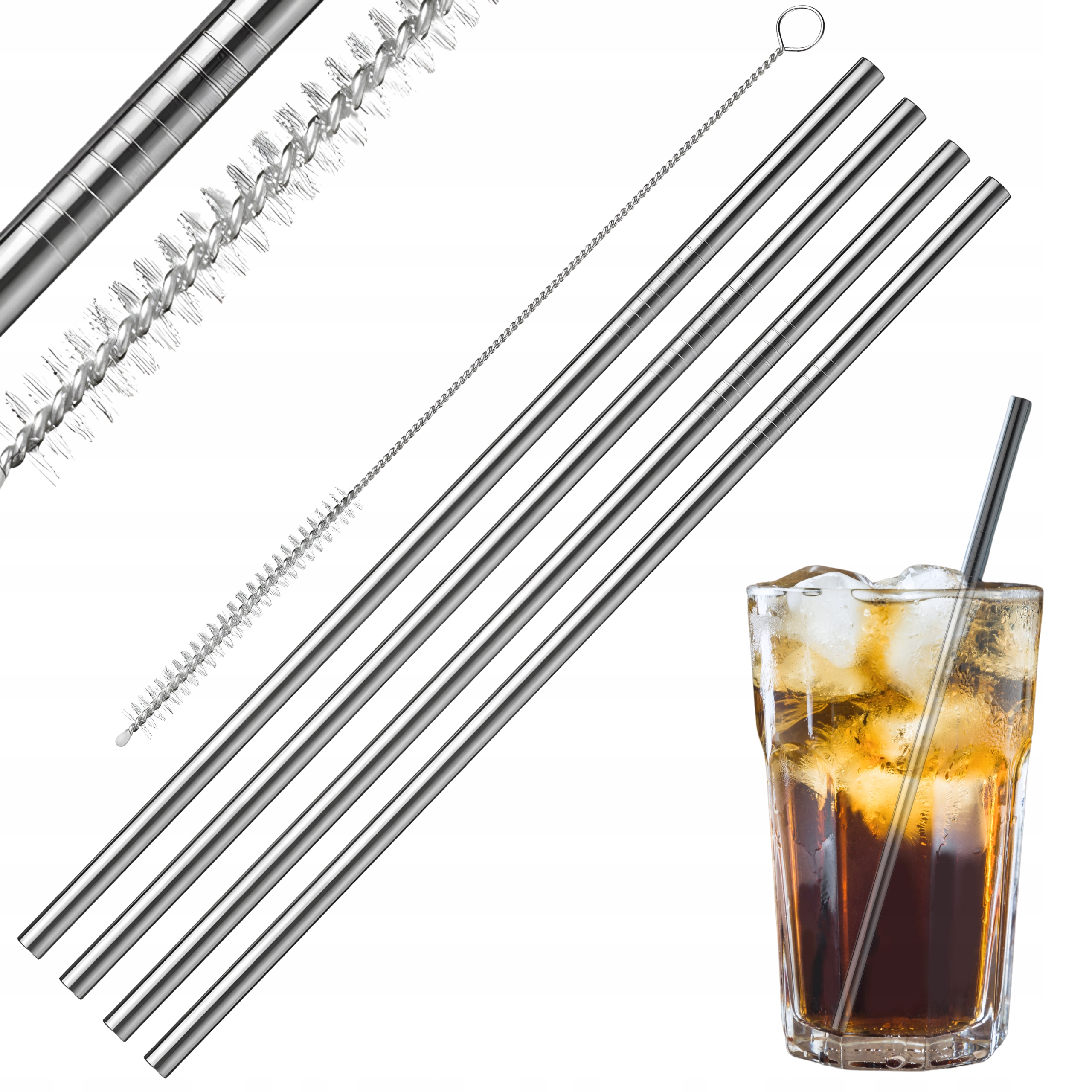 4x SŁOMKI RURKI METALOWE WIELORAZOWE SŁOMKA Z CZYŚCIKIEM SZCZOTECZKĄ ECO