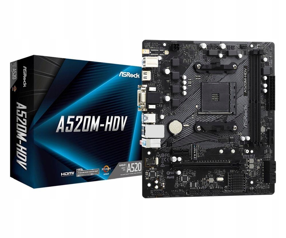 Asrock Hlavná Doska Mobo Mainboard Pre Amd Ryzen AM4 A520 M Hdv DDR4 M2 USB31