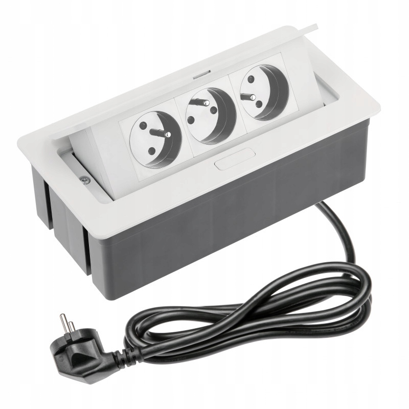 Gniazdo chowane wpuszczane w blat białe przedłużacz Gtv Soft 3 gniazda 230V