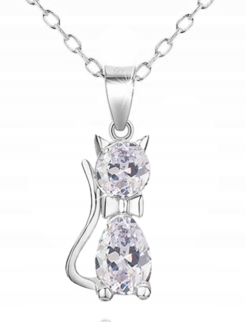 Stříbrný Náhrdelník Řetízek S Přívěskem Kočka Kotě Stříbro 925