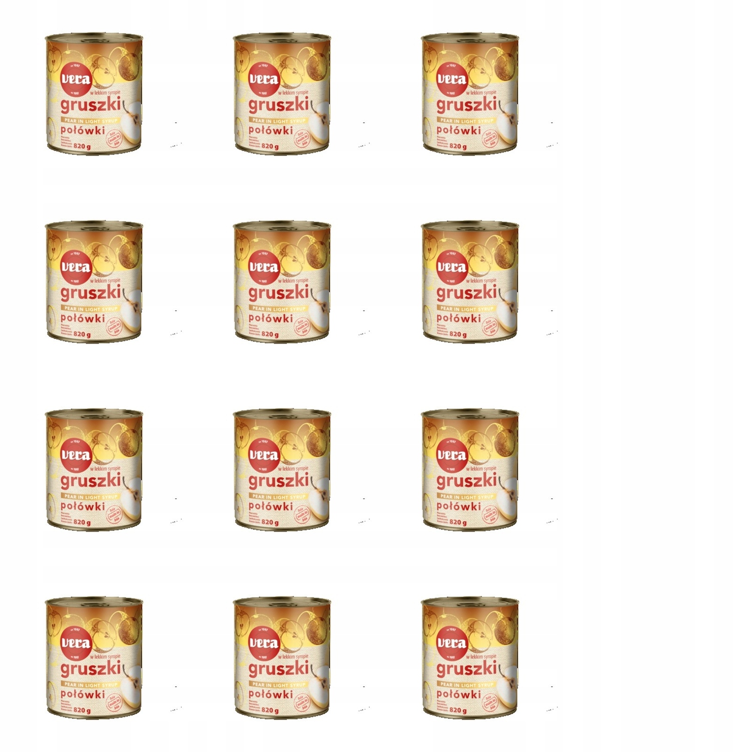 12x 460g Gruszki Po łówki w syropie vera