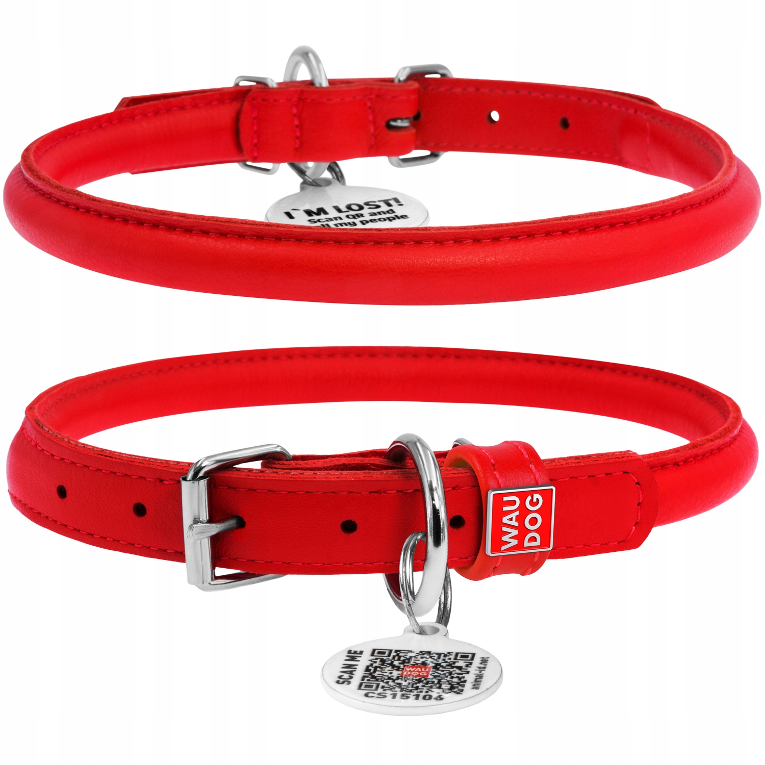 Levně Kožený obojek kulatý 53-63 cm 13 mm, červený