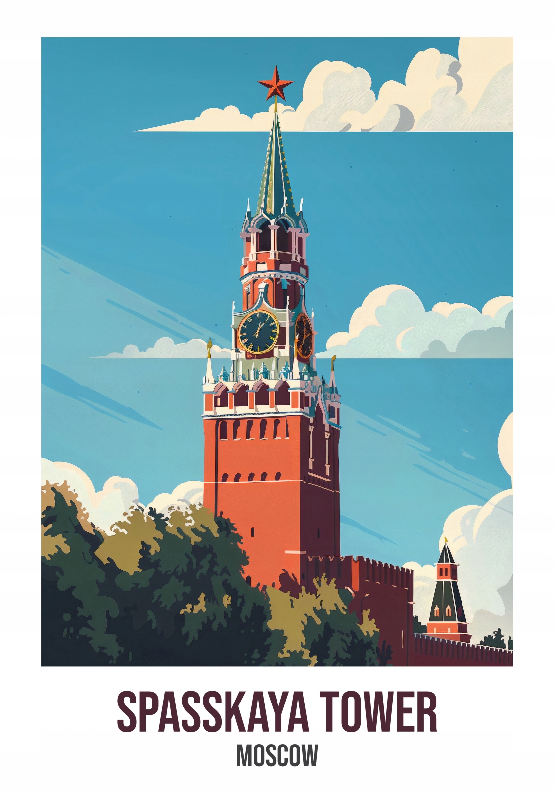Plakát 70x100 cm Spasskaya Tower, Moskva