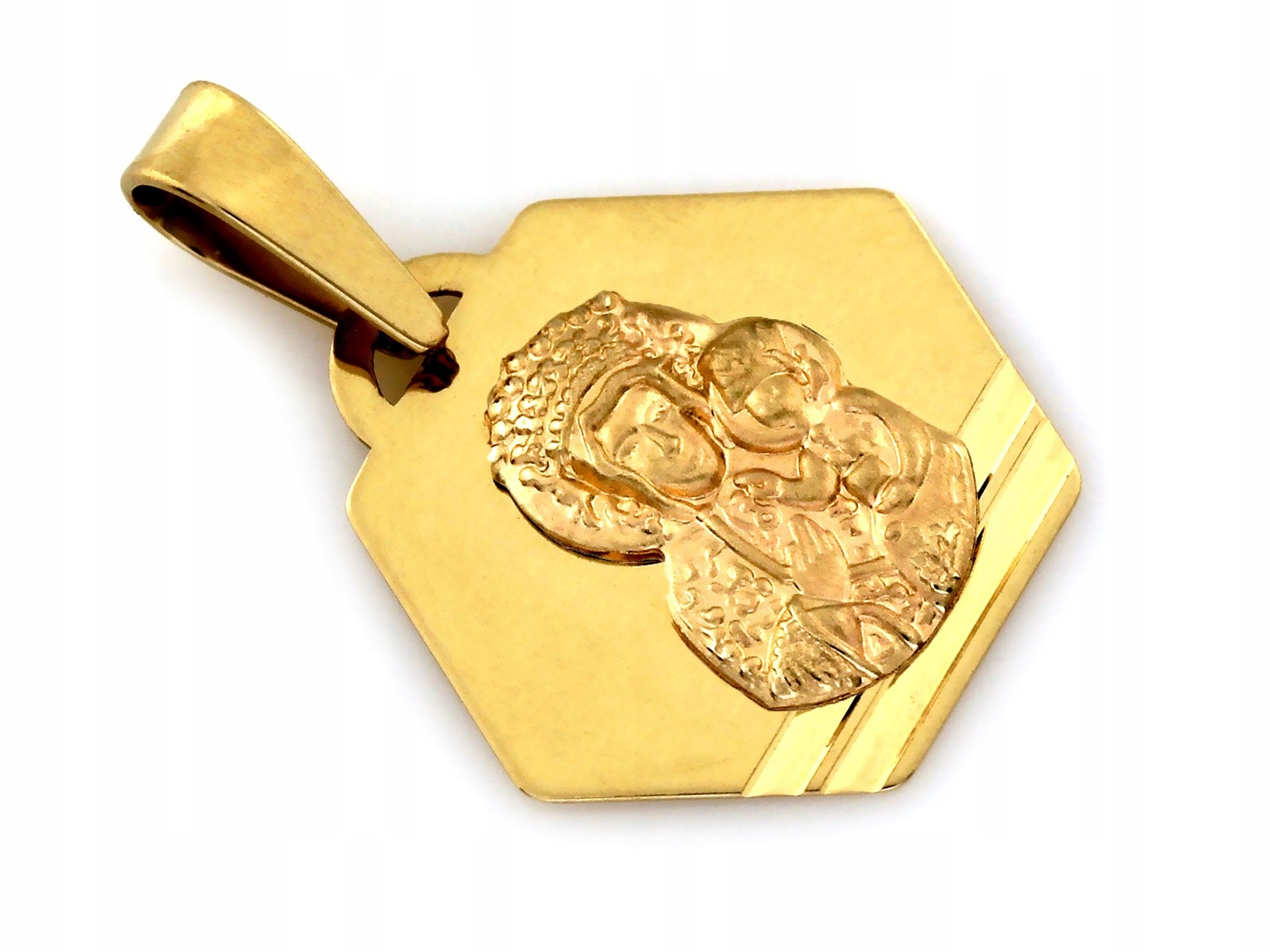Přívěsek elegantní zlatý 585 14k Matka Boží šestiúhelník 0.83g bez kamenů
