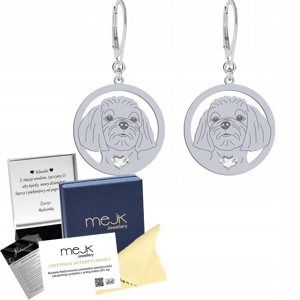 Náušnice se psem Maltézský Stříbro 925 Šperky Žena Dárek Gravírování