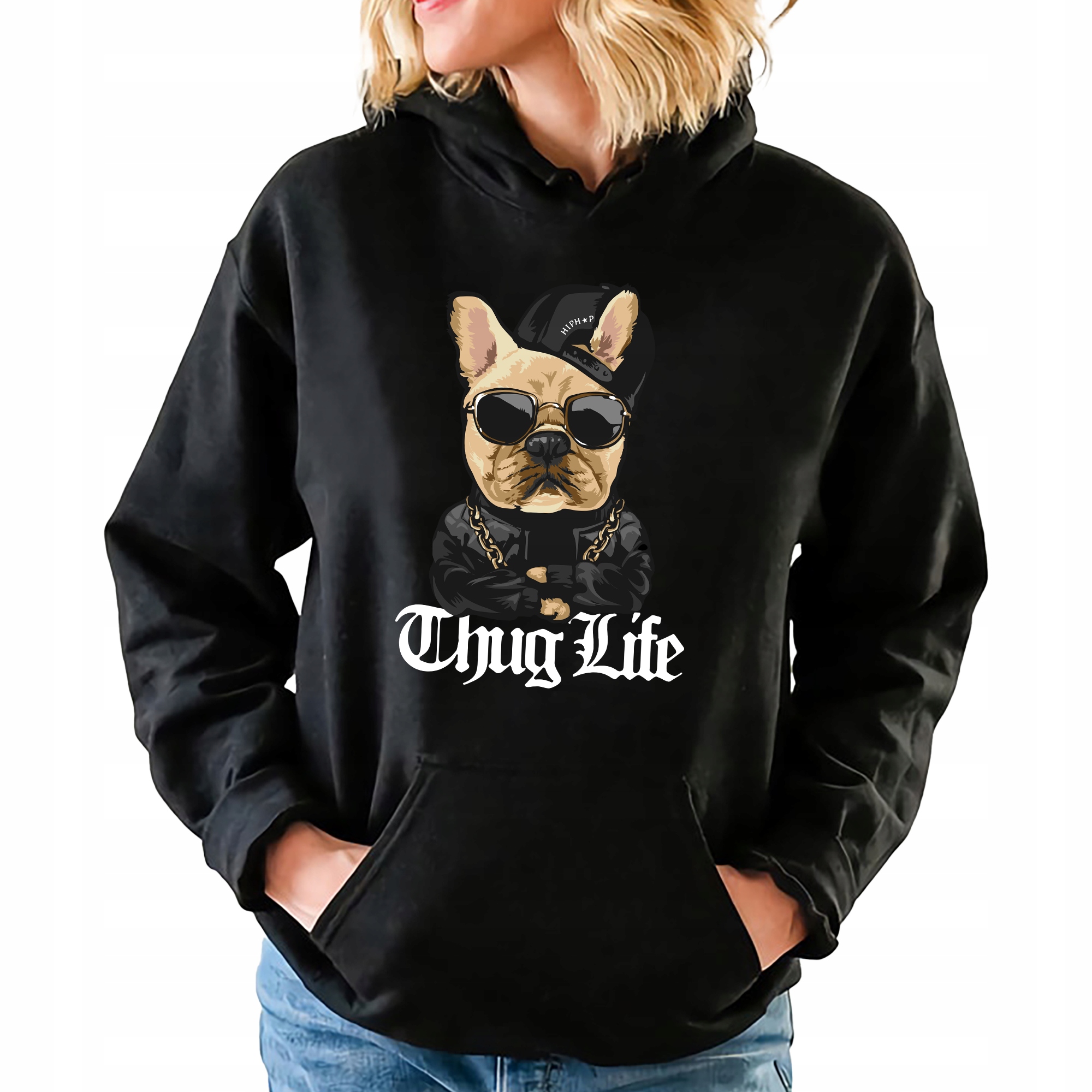 Mikina S Kapucí Černá Thug Life Pro Mládež Stylové Trendy Vzory Vel M