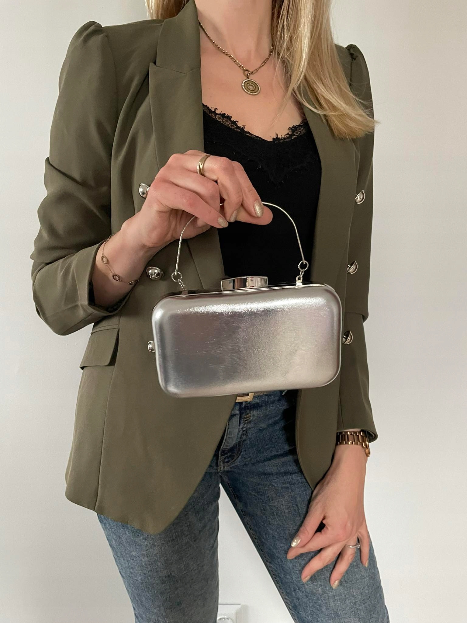 WIECZOROWA KOPERTÓWKA PUZDERKO EKO silver RĄCZKA Głębokość produktu 5 cm