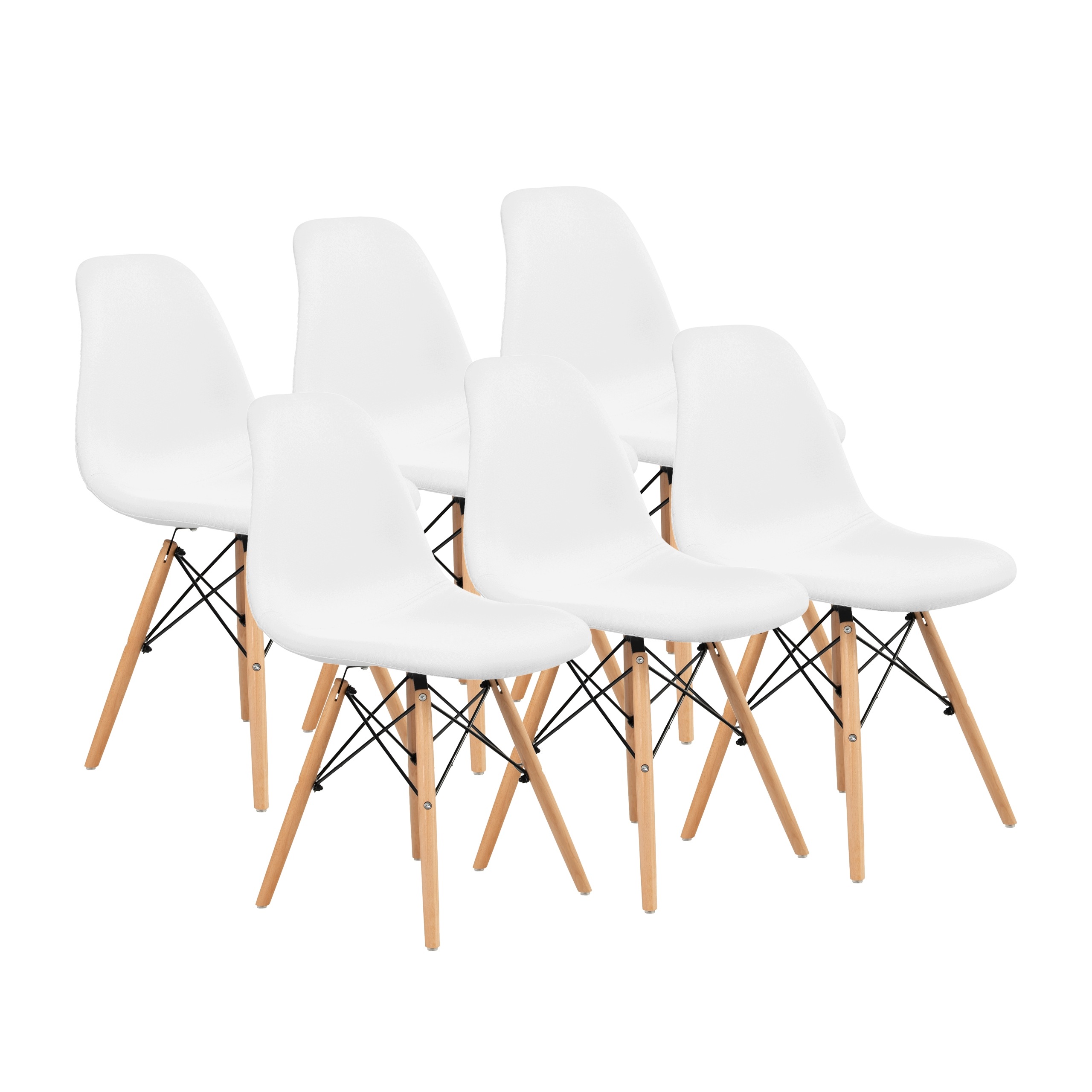 Furnify Křeslo Eira 6 ks, čalouněné dřevěnými nohami Bílá