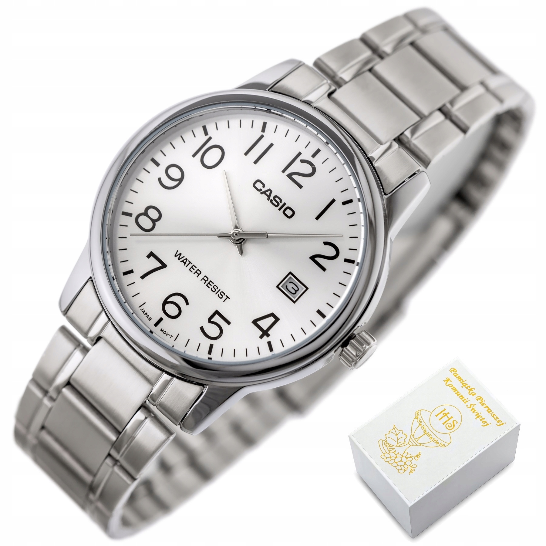 Hodinky Casio pro chlapce Na Svaté Přijímání datumovka číslice +box Gravírování Taška