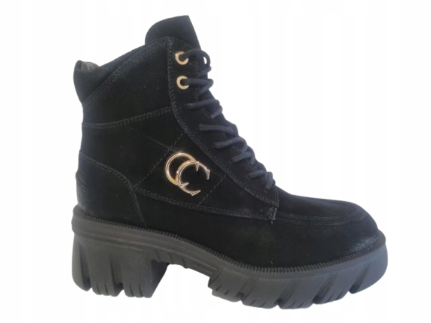 černé dámské kotníkové boty na platformě se šněrováním CheBello 37