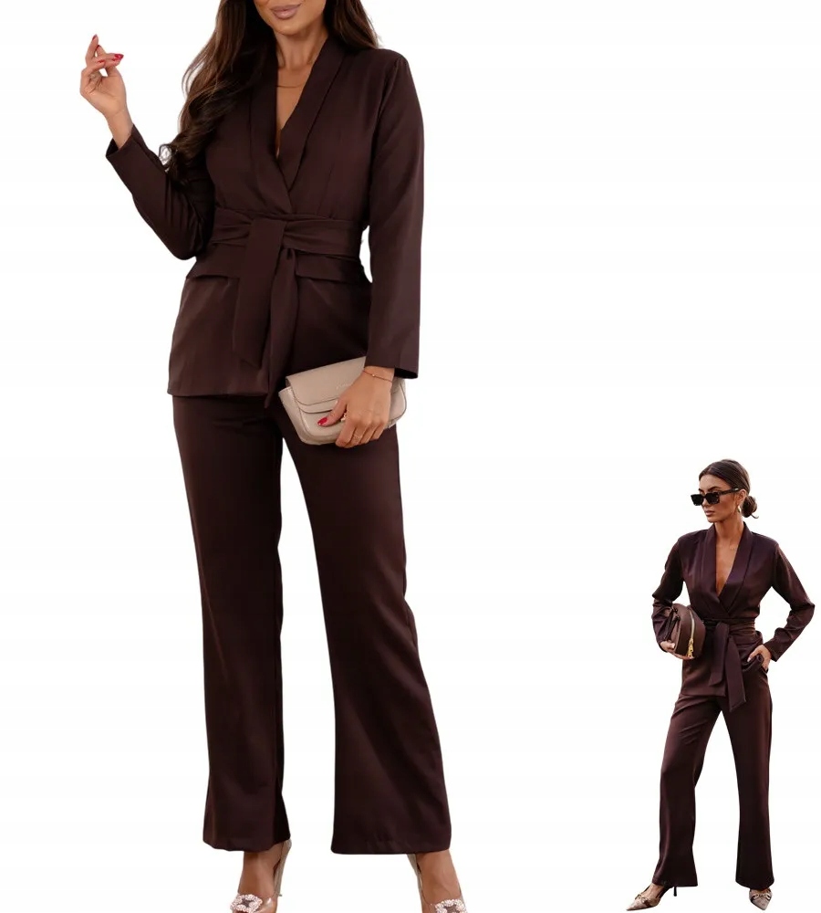 Klasický dámský oblek, sako a kalhoty S 36 Hnědá